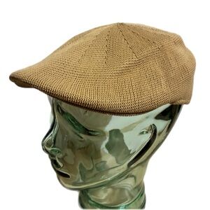 Vintage Weatherproof Knit Newsboy Cap Paperboy Cabbie Flat Hat Stretch Tan OS